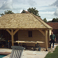 Structural timber work. Craftsmanship showcased here by Cedar Carpentry of Stubbington Fareham outbuildings made of wood made with love and care